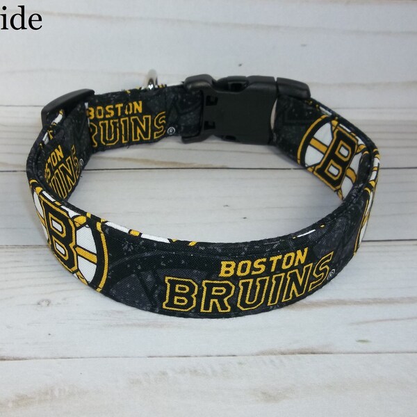 Boston Bruins Dog Collar custom made by Terri's Dog Collars adjustable NHL Hockey fabric