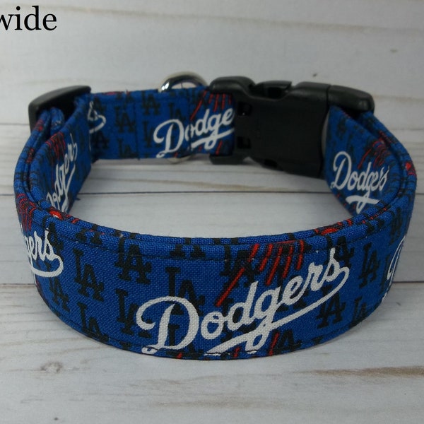 LA Dodgers MLB Dog Collar handmade by Terri's Dog Collars adjustable made with baseball team fabric