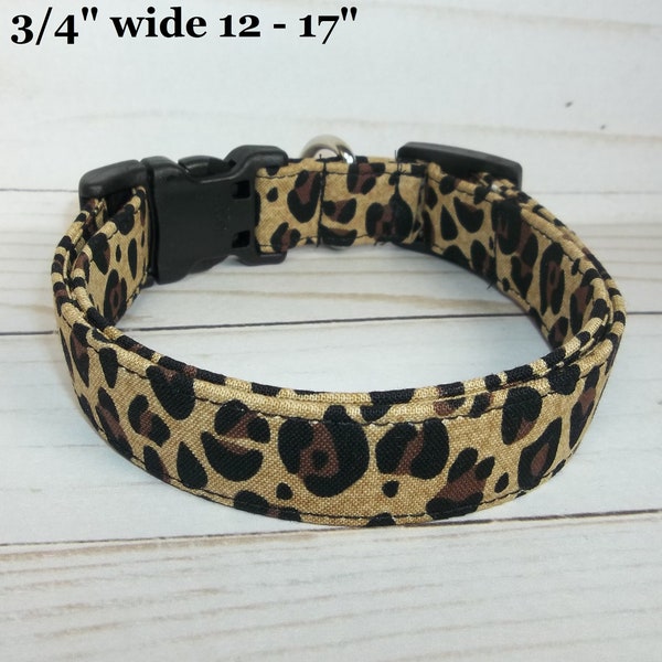 Animal Print Leopard Cheetah brown black tan fabric Dog Collar custom made by Terri's Dog Collars adjustable pet female male boy girl