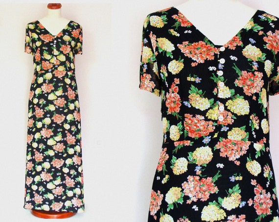 Laura Ashley Vintage Floral Maxi Dress / Tea Dress / Multicoloured Dress / Romantic / Boho / size EU 36 / UK 10