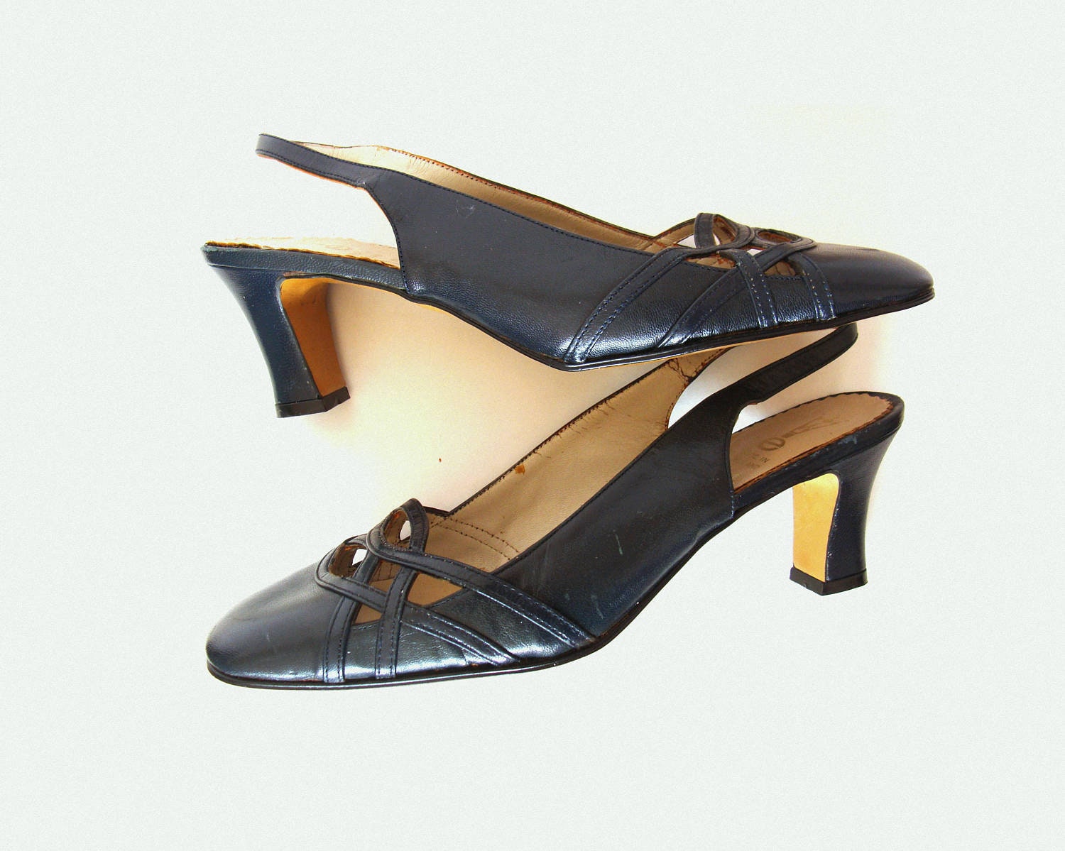navy blue slingback low heel shoes