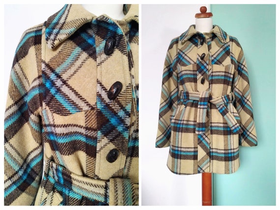 Vintage 60's Tartan Plaid Wollen Mod Coat