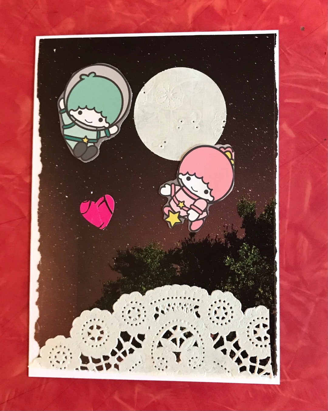 Little Twin Stars Handmade Collage Greeting Card Etsy