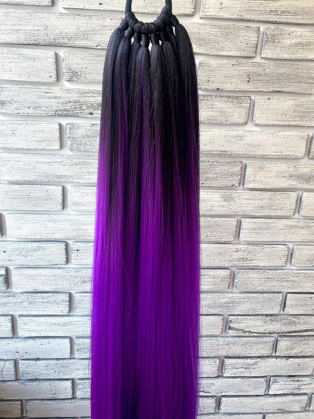 Ombre Ponytail Extension on Elastic Band, Festival Fake Ponytail Hair Extension. Blackpurple