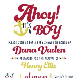 Ahoy! It&#39;s a boy! - Nautical Baby Shower Invitation - PERSONALIZED