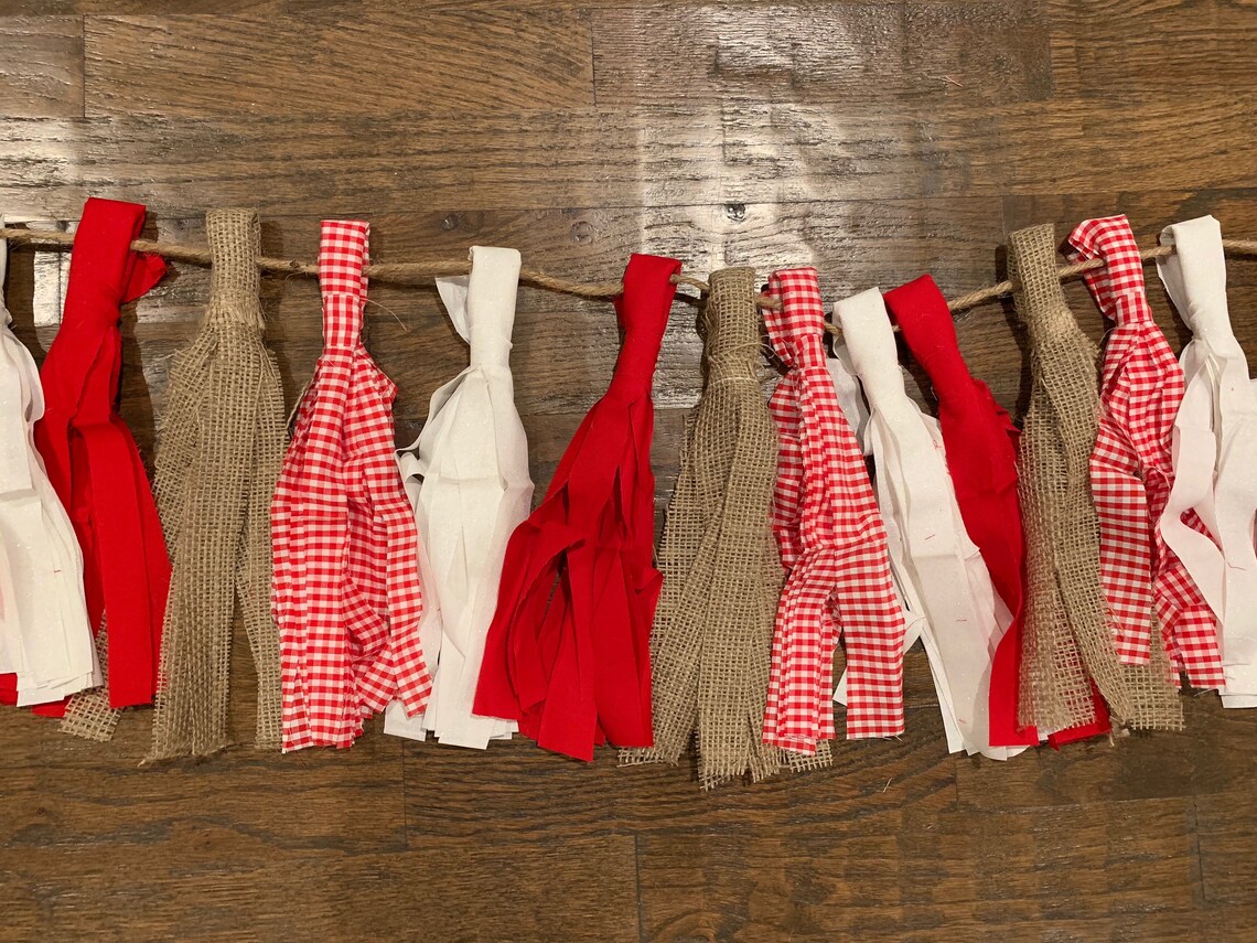 Holiday Fabric Tassel Garland READY TO SHIP Burlapred White Etsy UK