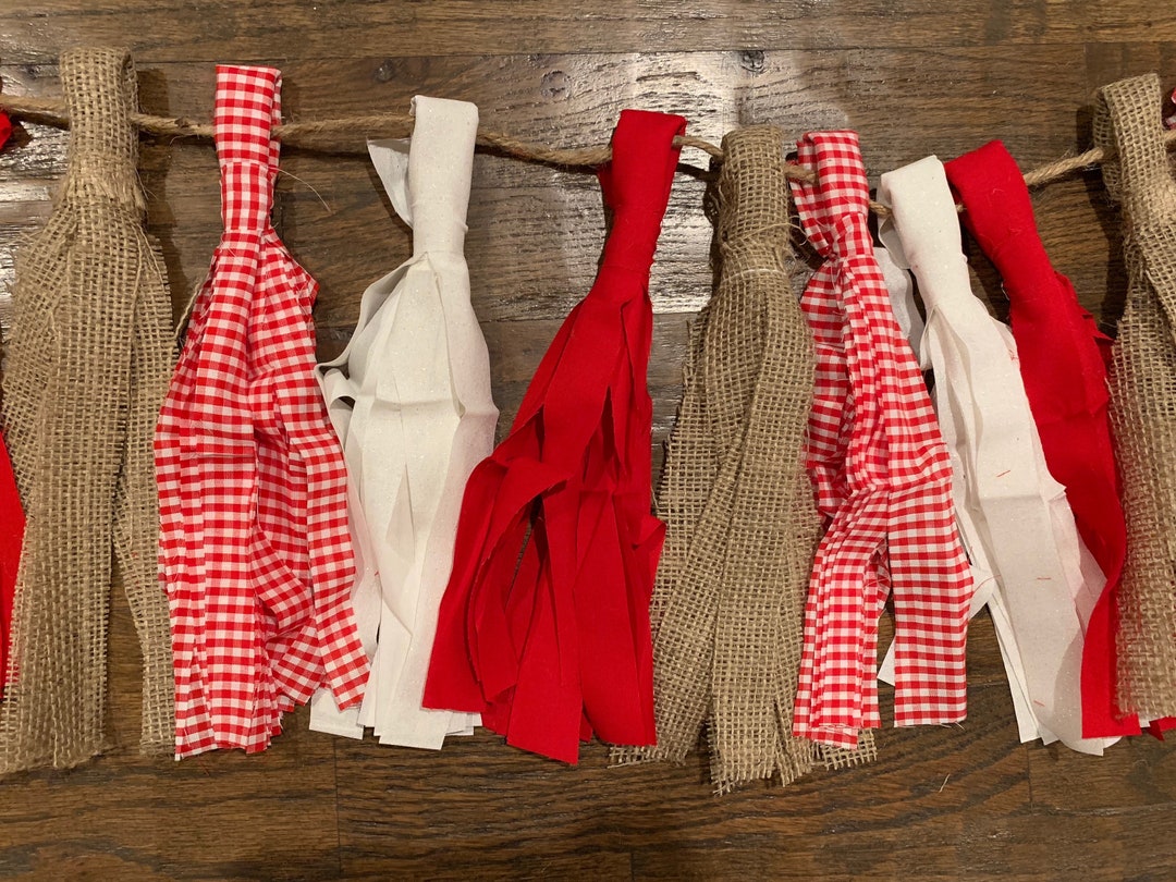 Holiday Fabric Tassel Garland READY TO SHIP Burlapred White Etsy UK