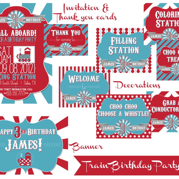 Train Birthday Party Set | All Aboard! | PERSONALIZED