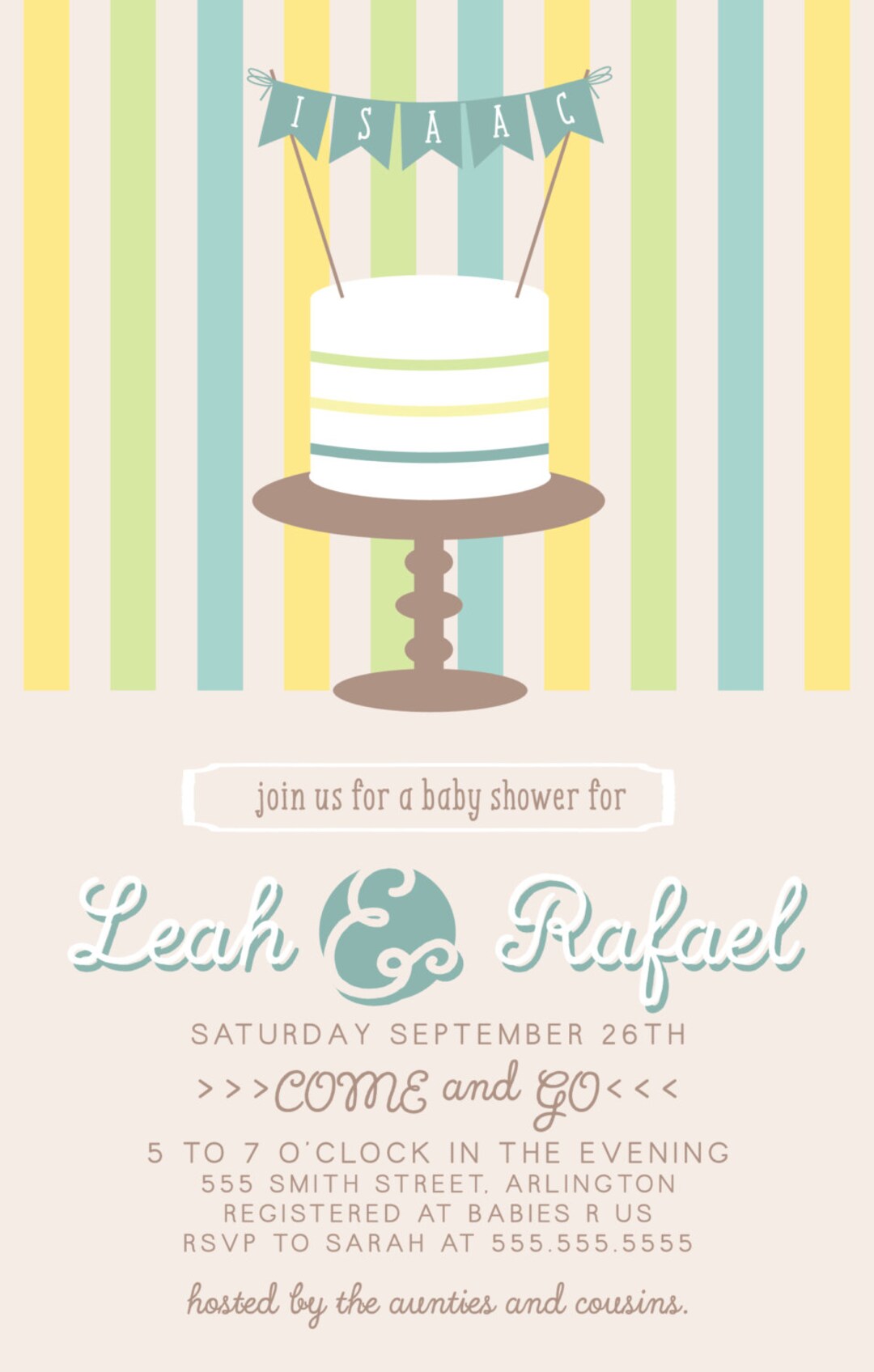 Cake With Pennant Banner Baby Shower Invitation | PERSONALIZED - Etsy
