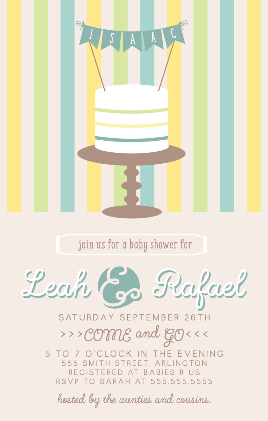 Cake With Pennant Banner Baby Shower Invitation PERSONALIZED Etsy