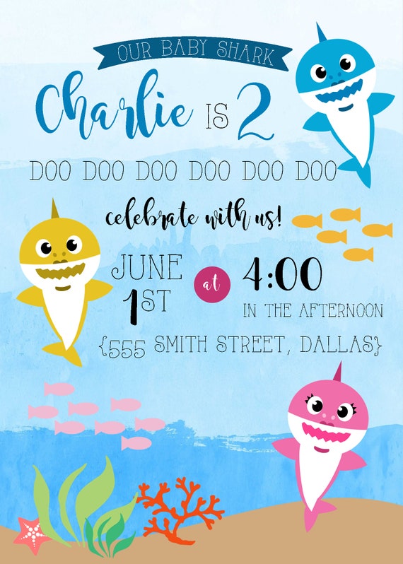 Baby Shark Doo Doo Doo Doo Doo Doo Birthday Party Invitation Girl & Boy  Options PERSONALIZED 