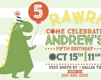 RAWR! Dinosaur Birthday Party Invitation | PERSONALIZED