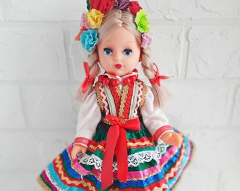 Traditional Vintage Rare Ukrainian doll in wreath and embroidery Old plastic doll Gift souvenir