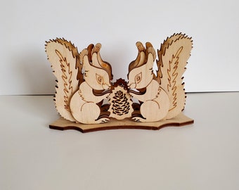 Wooden Napkin Holder, Mail Organizer, Rustic Decorative Dinner Table Napkin Holder Plywood, Squirrel Lover Gift