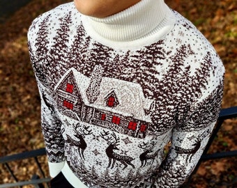 Deer Christmas sweater for men winter sweater warm mens jumper mens pullover Gift for his for husband