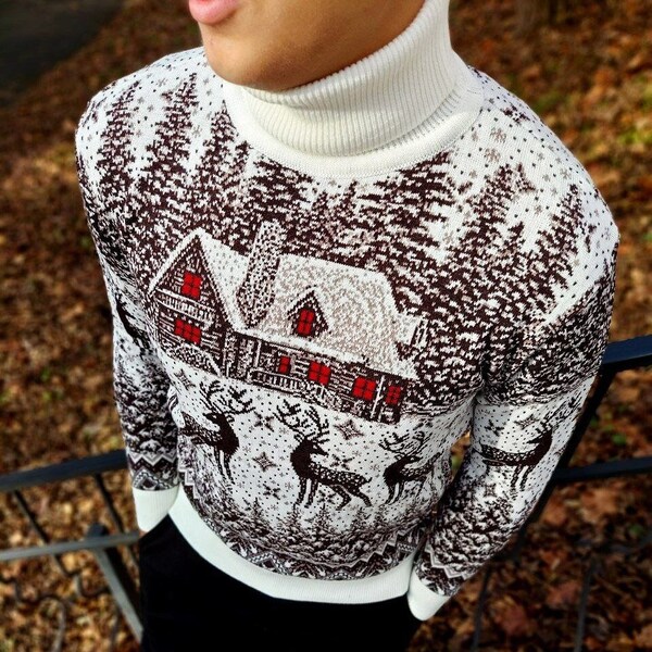 Deer Christmas sweater for men winter sweater warm mens jumper mens pullover Gift for his for husband