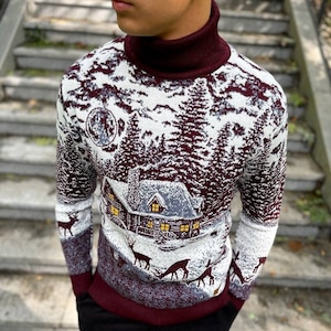 Herren Weihnachtspullover: Wollmix Winterpullover mit Hirsch