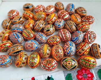 6 uova di Pasqua in legno, Pysanka ucraina, set di uova decorate a mano, decorazioni pasquali