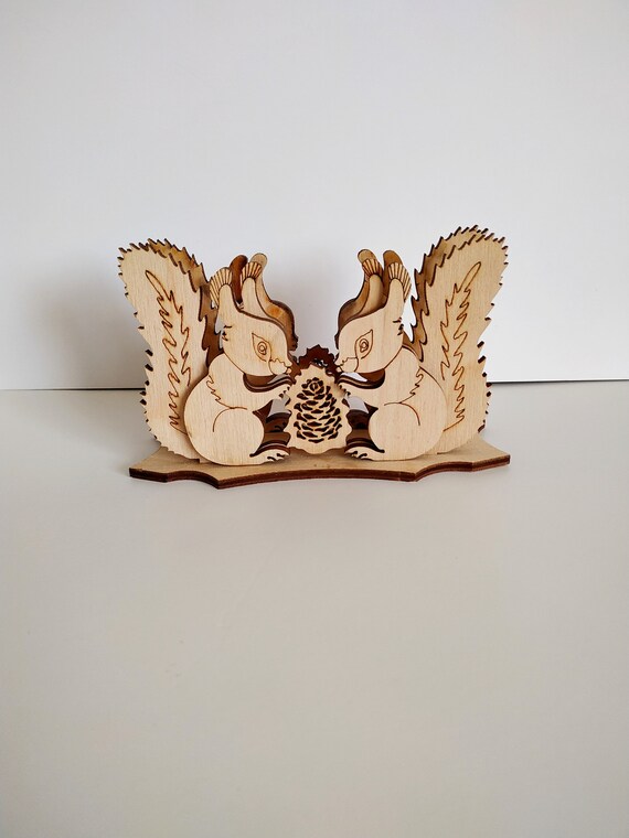 Wooden Napkin Holder, Mail Organizer, Rustic Decorative Dinner Table Napkin Holder Plywood, Squirrel Lover Gift