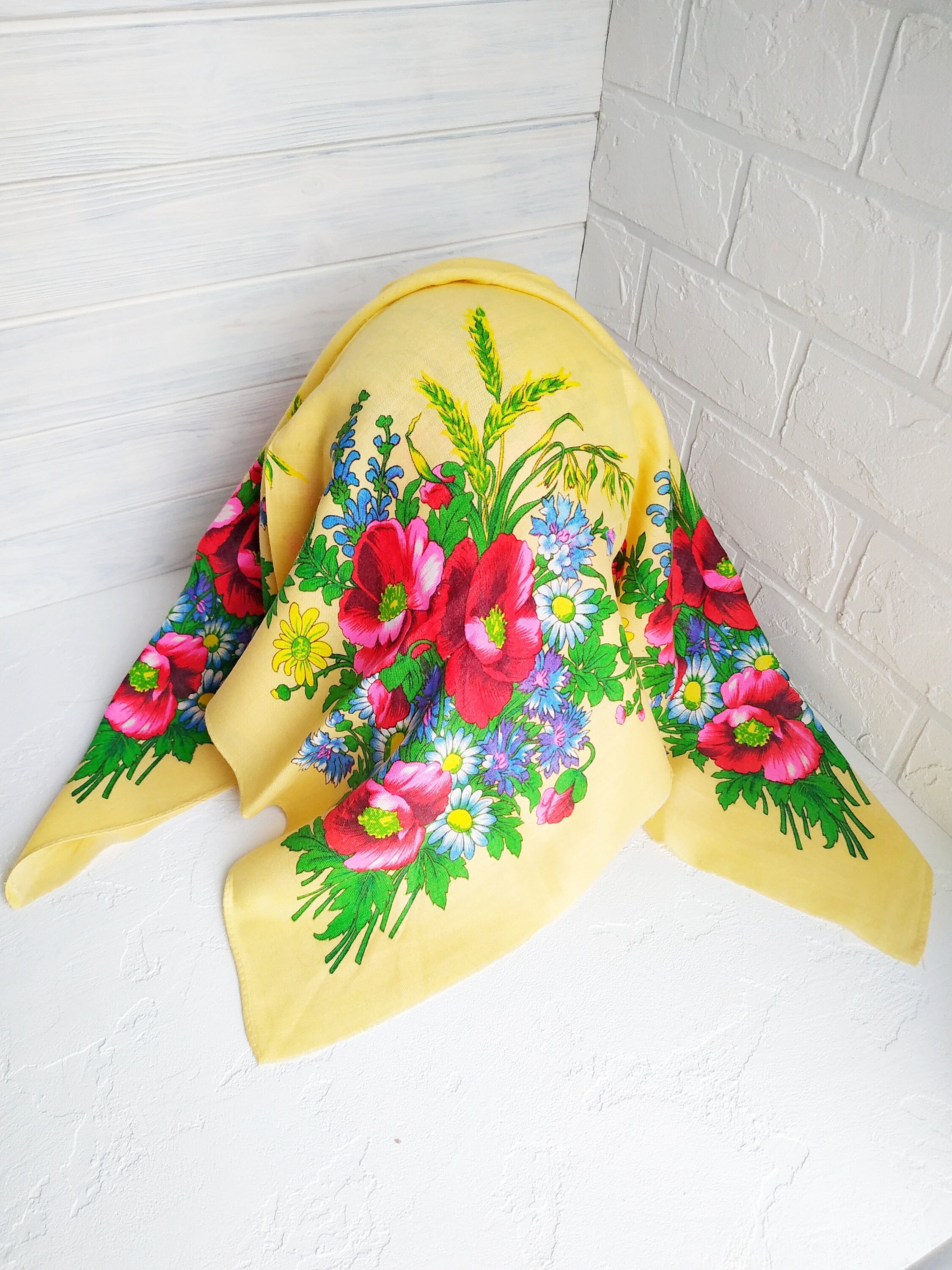 Vintage Ukrainian head scarf Russian floral scarf Scarves Etsy