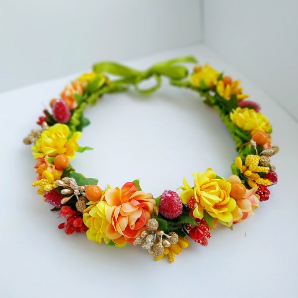 Ukrainian Wreath, Flower Headdress, Floral Headband, Autumn Wreath, Boho Vinok, Ukrainian Crown, Ukrainian Style Gift Souvenir