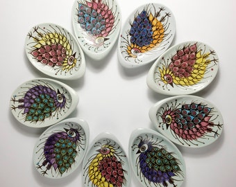 Royal Copenhagen - TENERA - Beth Breyen - Nine Small Dishes with Birds (Crazy Bird) are sold together