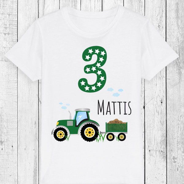 TRAKTOR Geburtstagsshirt | Alter & Name |  T-Shirt Geburtstag Jungen und Mädchen  | Traktor Bauernhof Bauer | BAGGER Kühe Hühner Farm