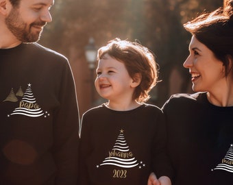 Familie Weihnachtsoutfit | Familienoutfit Weihnachten |  Fotoshooting Shirts Familienset | Matching Set | Mama, Papa, Mini, Baby mit Namen