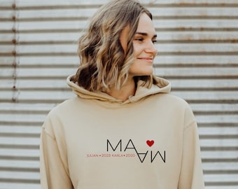 Personalized Hoodie MAMA Mom | Sweater with child's name + year of birth | Gift for Christmas, Mother's Day, birthday, birth, baby shower