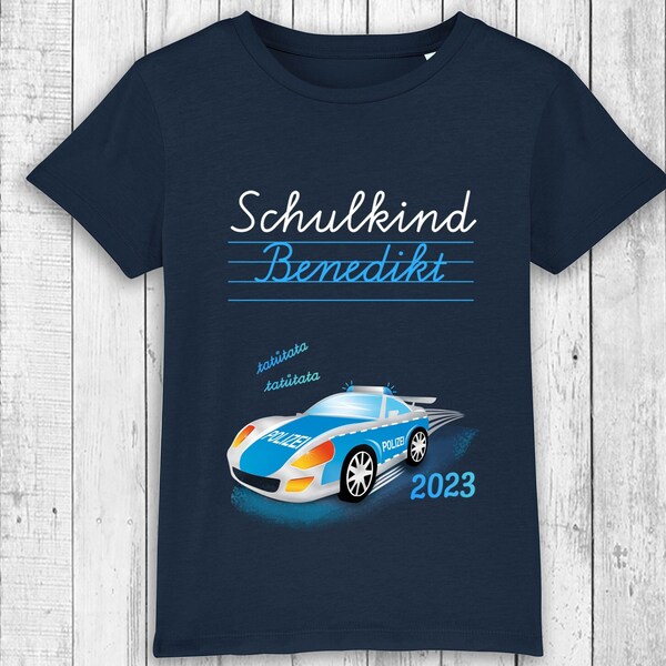 POLIZEI T-Shirt SCHULKIND zur Einschulung 2023 mit Namen | Schulanfang | Einschulung | Einschulungsshirt | 1. Klasse Tatütata Blaulicht