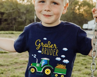 Großer Bruder 2024 TRAKTOR T-Shirt | Schwangerschaft verkünden | Geschwistershirts Geschwisteroutfit Familienfest Geburt Cousin | Bauernhof