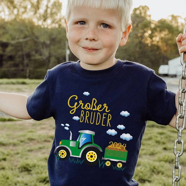 Großer Bruder 2024 TRAKTOR T-Shirt | Schwangerschaft verkünden | Geschwistershirts Geschwisteroutfit Familienfest Geburt Cousin | Bauernhof