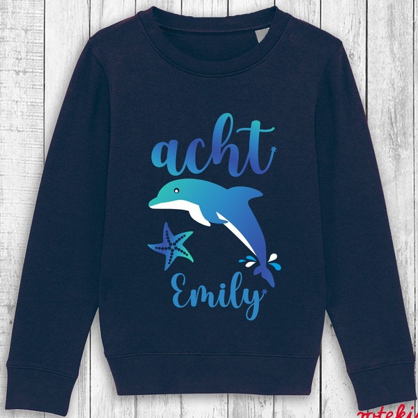 Geburtstagsshirt DELFIN Alter & Name | T-Shirt zum 1. oder 2. Geburtstag für Mädchen Jungen | Seepferdchen | Wal Delfin Hai | Meer Seestern