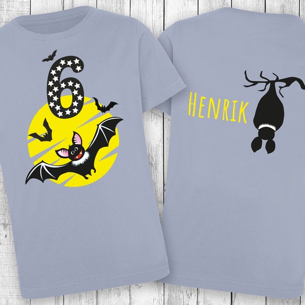 FLEDERMAUS Geburtstagsshirt Bat BOO HOO mit Alter & Namen | Shirt Helloween Grusel Mond Neon | T-Shirt Kinder  | Boo Hoo Geburtstag