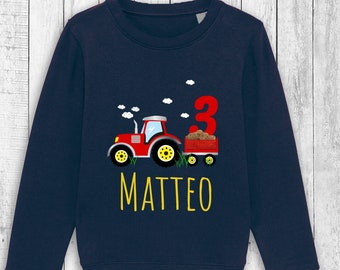 TRAKTOR Geburtstagsshirt TREKKER Baby mit Alter & Name | Sweatshirt Langarm | Shirt Bauernhof | Geburtstag | Bauer Farm | Kleiner Traktor