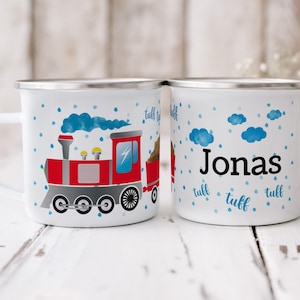 LOCOMOTIVE RAILWAY mug enamel PERSONALIZED | colored | train locomotive railway station conductor | Tufftufftuff | personalized children&#39;s mug