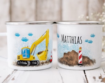 EXCAVATOR cup ENAMEL PERSONALIZED | colored | Construction site crane excavator excavator driver | Gift for the excavator fan | Tatütata | Cup with name