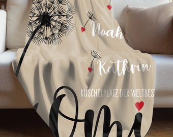 Personalized blanket for grandma, with dandelion and the names of the grandchildren, gift for a special birthday, Mother&#39;s Day, Easter
