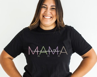 MAMA MUM Personalisiertes T-Shirt, Geschenk zum Muttertag, Mother's Day, mit Kindernamen, für Schwangerschaft, Geburtstag, Geburt, Babyparty