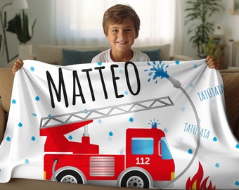 Kuscheldecke FEUERWEHR für Kinder | personalisierte Decke mit Feuerwehrmotiv | Geschenk Kinder Weihnachten Geburtstag Nikolaus