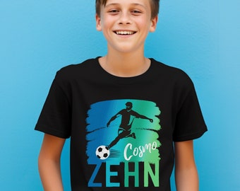 Geburtstagsshirt FUSSBALL Fußballer | Shirt Geburtstag schwarz weiß | Zahlenshirt | Junge Mädchen Kinder| Hobby Fussball spielen