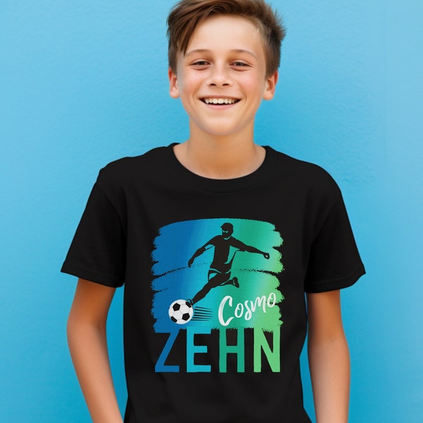 Geburtstagsshirt FUSSBALL Fußballer | Shirt Geburtstag schwarz weiß | Zahlenshirt | Junge Mädchen Kinder| Hobby Fussball spielen