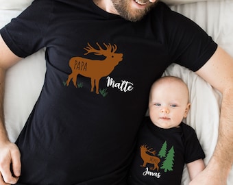 Papa und Mini HIRSCH | Daddy & Me | Personalisiertes Outfit Familie Sohn Tochter | Weihnachtsoutfit Familienoutfit Fotoshooting Papa Baby