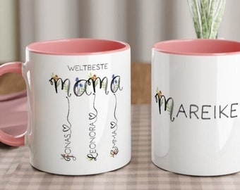 MUTTERTAG | Personalisiertes Geschenk | bunte Keramiktasse | für Mama, Bonus-Mama, Oma zum Geburtstag, Muttertag | mit Pusteblume