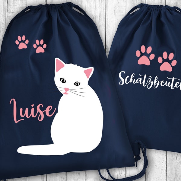 KATZE personalisierter Turnbeutel  Stoffbeutel mit Namen | Kitten Cat | zum Geburtstag, Nikolaus, Weihnachten | für Kindergarten Schule Kita