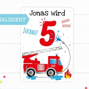 Einladung Feuerwehr personalisiert, 10er SET, mit Namen, Alter & Deinen Daten,  Einladungskarten zur Geburtstagsparty, zum Kindergeburtstag