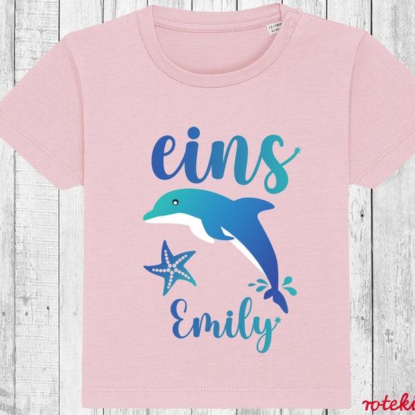 First birthday: DELFIN baby shirt with name & birthday number, outfit for the special day, first birthday gift for boys and girls