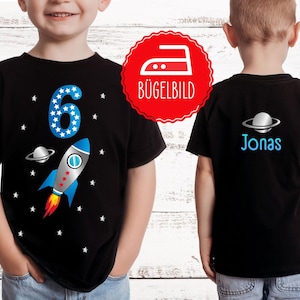 IRON-ON IMAGE rocket for birthday shirts with name & age personalized, for shirts, gym bags, pillows, school cones, motif space, outer space