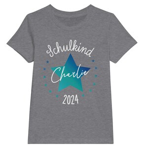 Schoolchild 2024, personalized T-shirt with name, star, for school enrollment 2024, gift for first graders, for the school cone, sugar cone Heather Gray