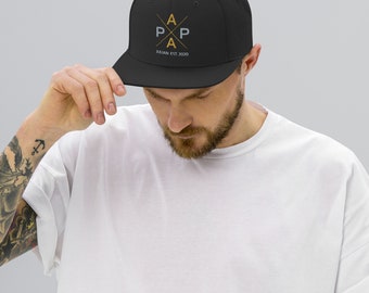 PAPA SNAPBACK Cap Cappy Mütze, personalisiert mit Kindernamen, zum Vatertag, bestickt, Geschenk für Väter, Geburtstag, Ostern, Geburt